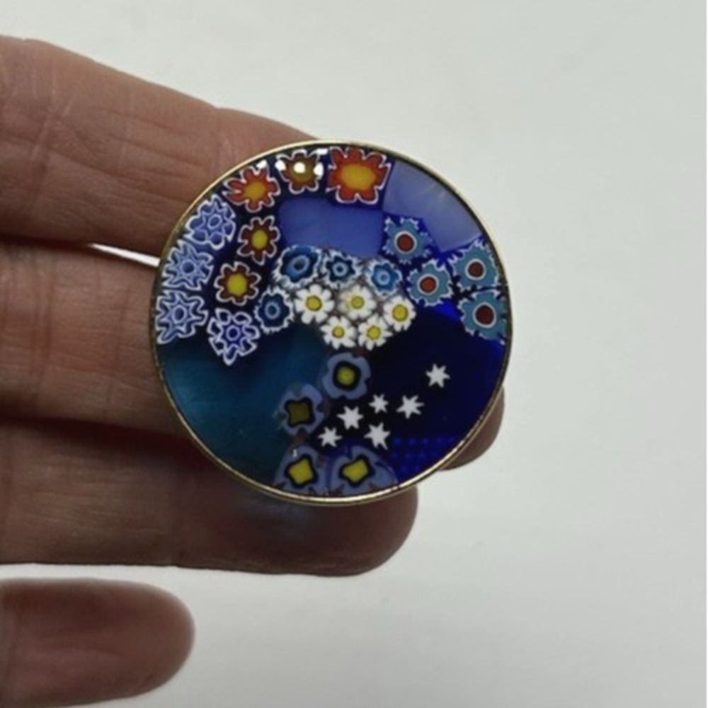 Vintage Millefiori Glass Brooch Pin Venetian Murano Italy 1.25" Wide Read